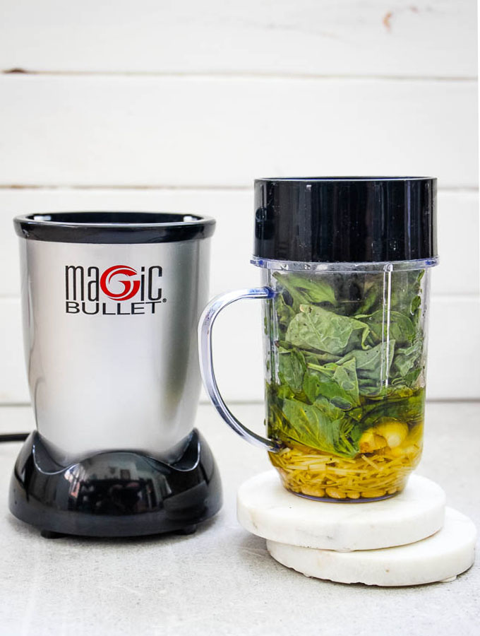 Pesto Sauce can be made easily in a small blender like the magic bullet.