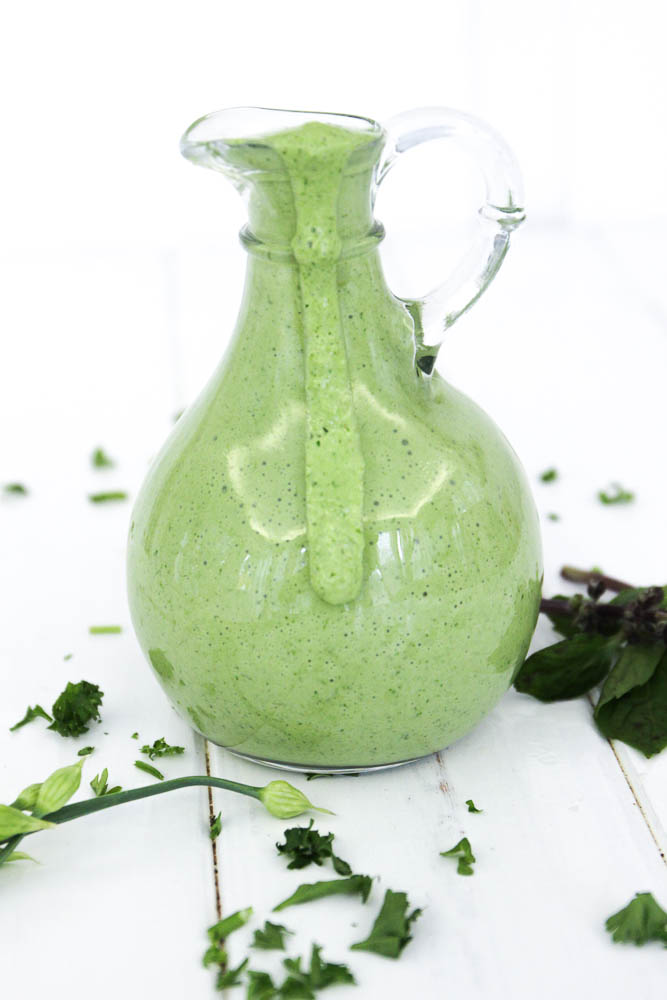 fancy pitcher of green dressing