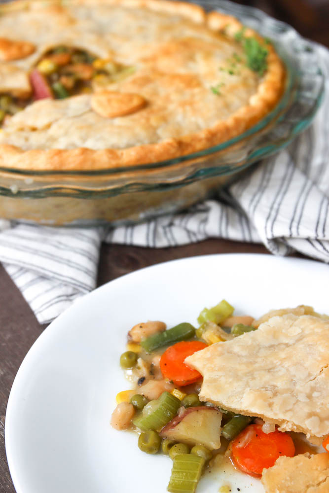 slice of pot pie on a plate