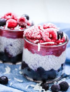 chia seed pudding close up with spoons