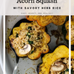 Vegetarian stuffed acorn squash pintersest graphic