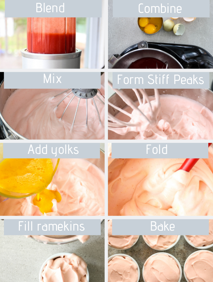 Strawberry soufflé is broken down into 8 process steps.