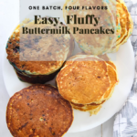 Fluffy Buttermilk Pancakes 4 Ways Pinterest graphic