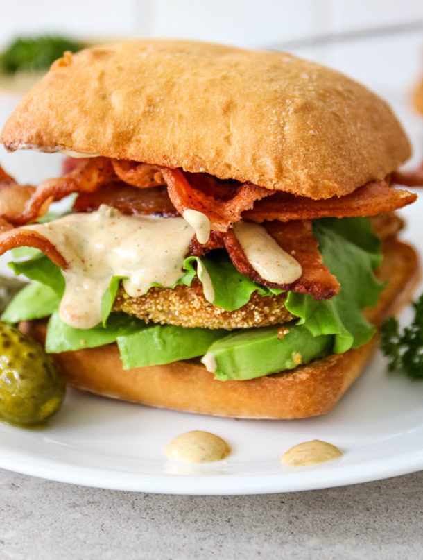 Fried Green Tomato BLT with Cajun Remoulade Sauce » Sea Salt Savorings