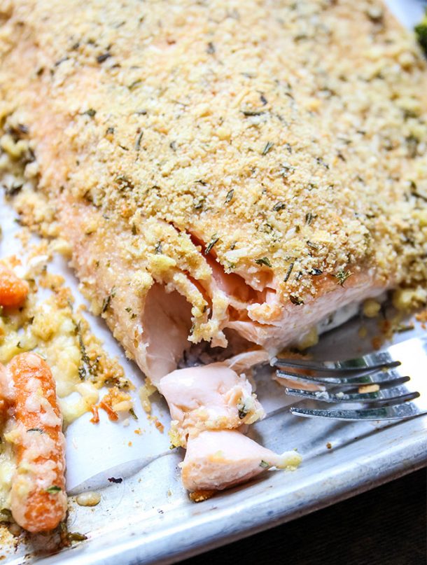 One Pan Baked Herb and Parmesan Salmon With Vegetables » Sea Salt Savorings