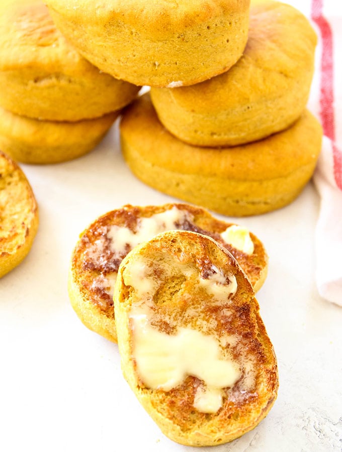 muffin slice with butter spread on top