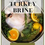 A turkey is placed in a large pot that contains the turkey brine.