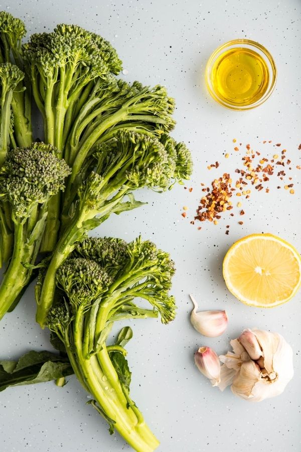 broccolini next to ingredients