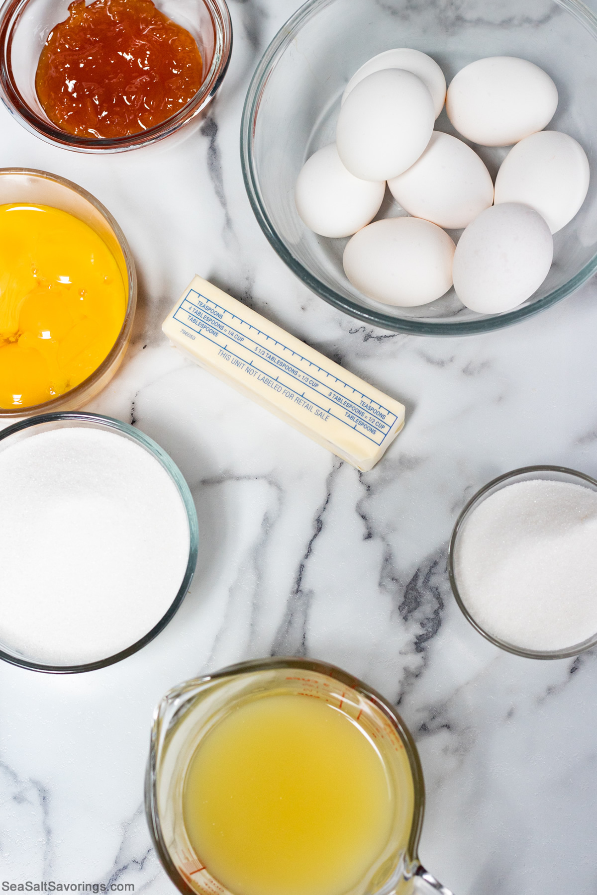 ingredients for lemon custard tart on a table