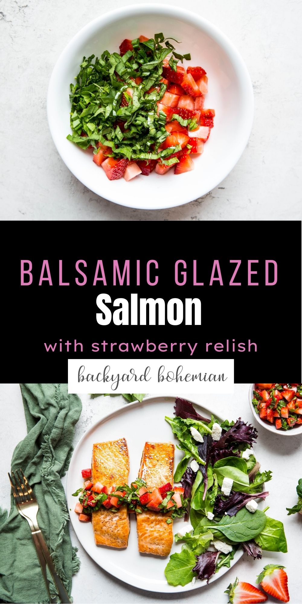 Honey Balsamic Glazed Salmon With Strawberry Relish is packed with fresh flavors and is such an easy 30 minute meal! The salmon filets are perfectly seared to juicy, tender perfection. This easy salmon recipe will have you hooked! via @foodhussy