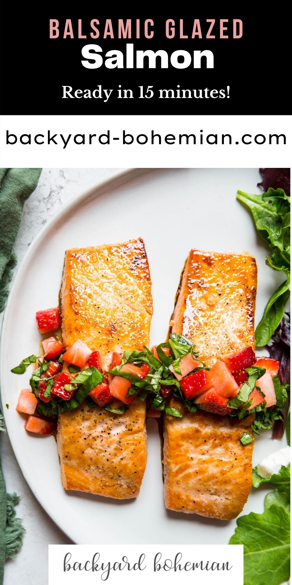 Honey Balsamic Glazed Salmon With Strawberry Relish is packed with fresh flavors and is such an easy 30 minute meal! The salmon filets are perfectly seared to juicy, tender perfection. This easy salmon recipe will have you hooked!