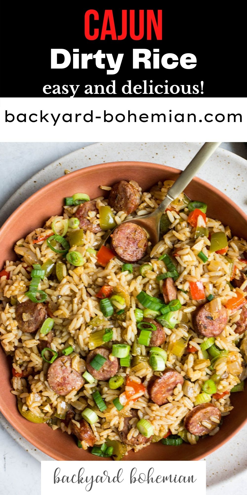 New Orleans Cajun Dirty Rice is made with Cajun sausage, white rice, bell peppers and features a spicy seasoning blend. This traditional Cajun rice dish is hearty, easy to make, and inexpensive! via @foodhussy
