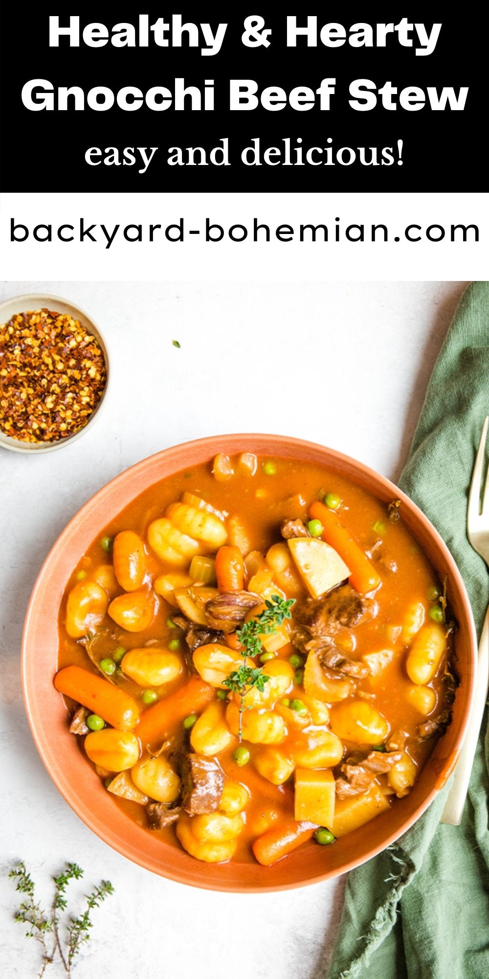Gnocchi beef stew is loaded with healthy vegetables and hearty beef chunks, making this the perfect family dinner! This beef stew can be made on the stove top or the slow cooker! via @foodhussy