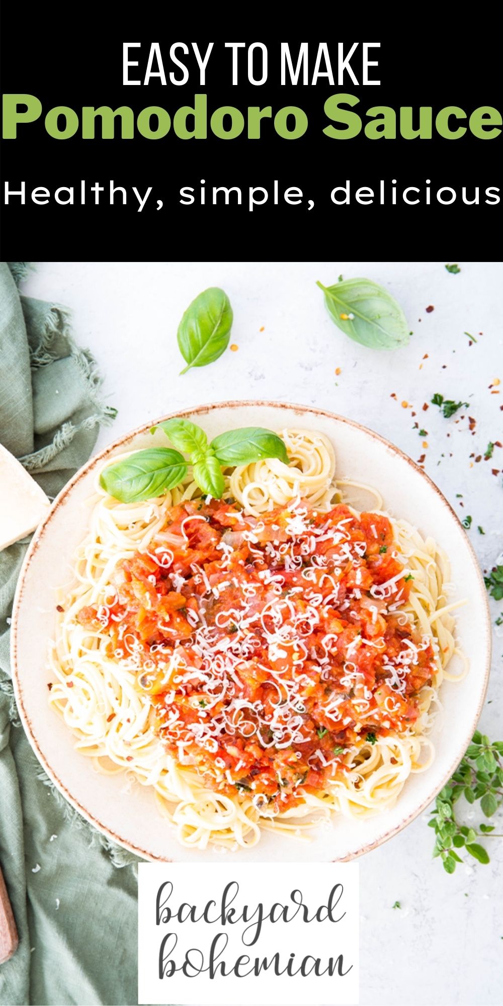 This flavorful Pomodoro sauce uses only 5 ingredients and packs a whole lot of flavor! Fresh plum tomatoes, basil, onion, and garlic make this sauce flavorful, healthy, and so tasty! via @foodhussy