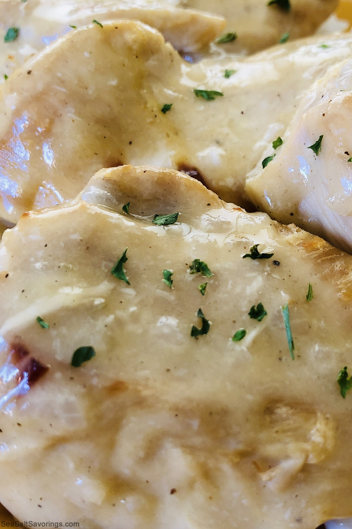 close up view detailing the texture of lemon chicken