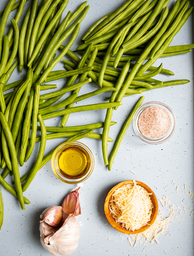 Green beans, garlic, olive oil,and salt is all that is needed for sauteed green beans.