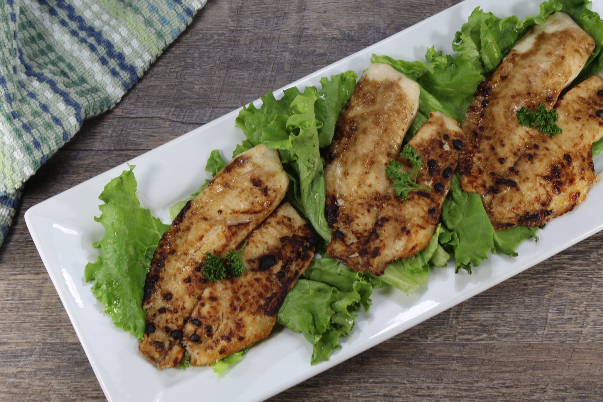 wasabi glazed tilapia on a serving platter