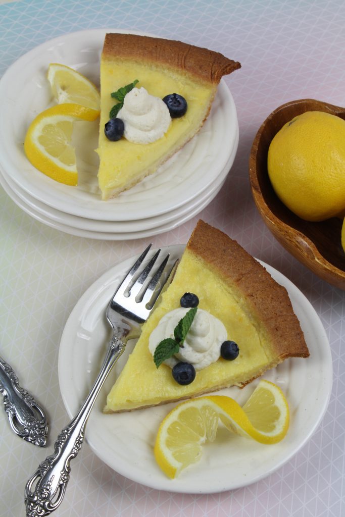 slice of lemon pie on a plate