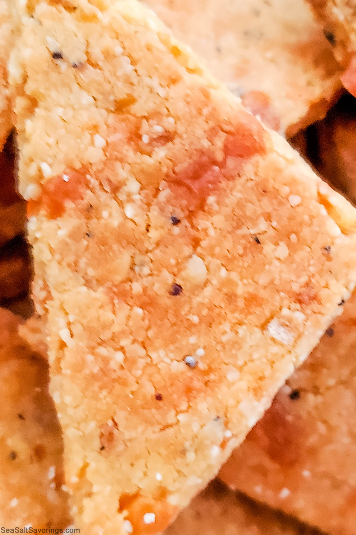 close up view of a keto chip to showcase the crispy textures