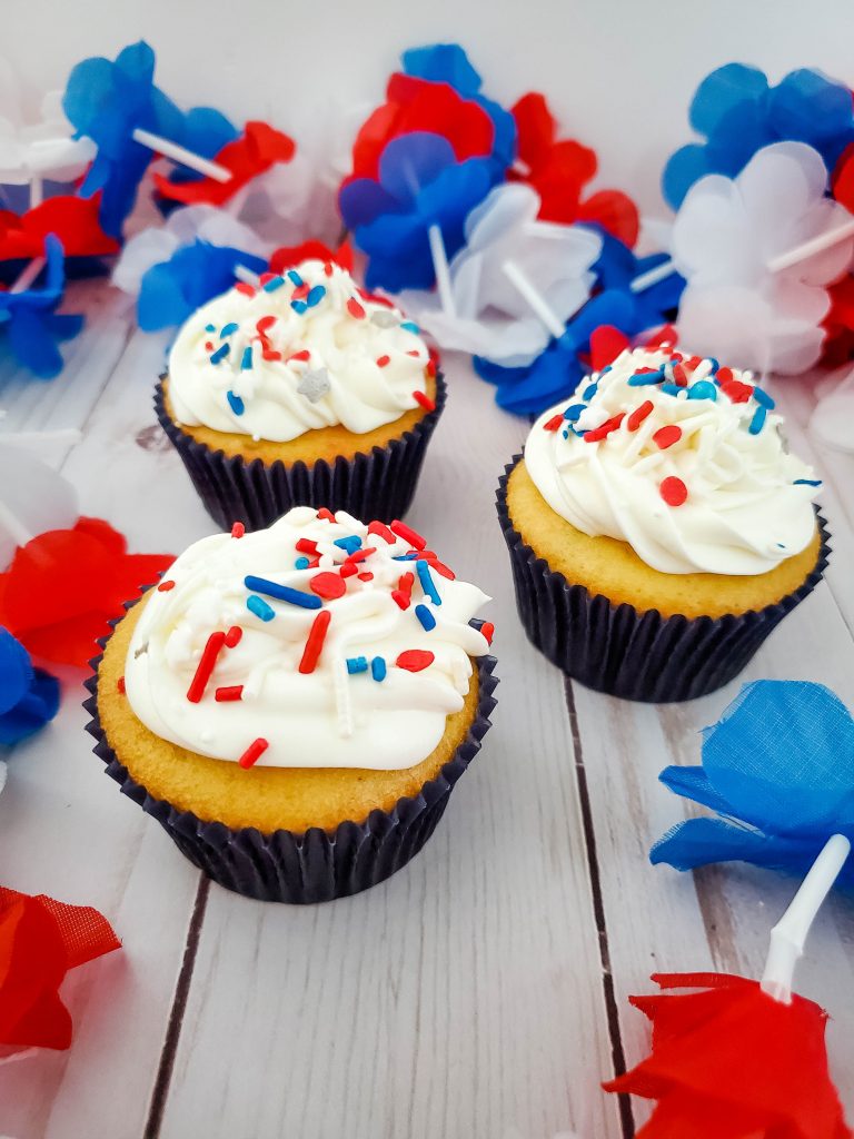 Red, White, and Blue Sprinkle Explosion Cupcakes