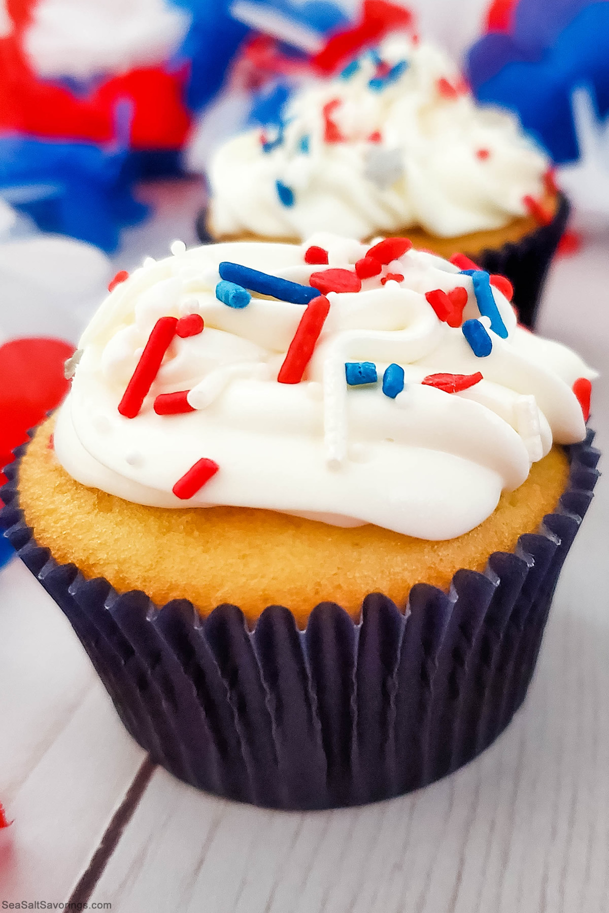 Red, White, and Blue Sprinkle Explosion Cupcakes