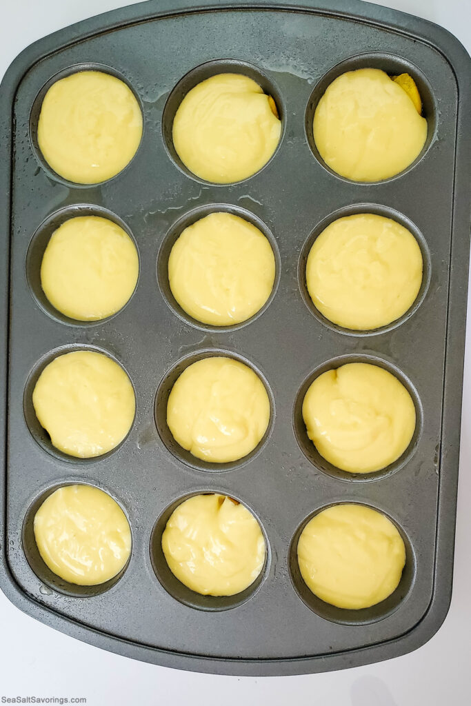 pouring batter in baking disk