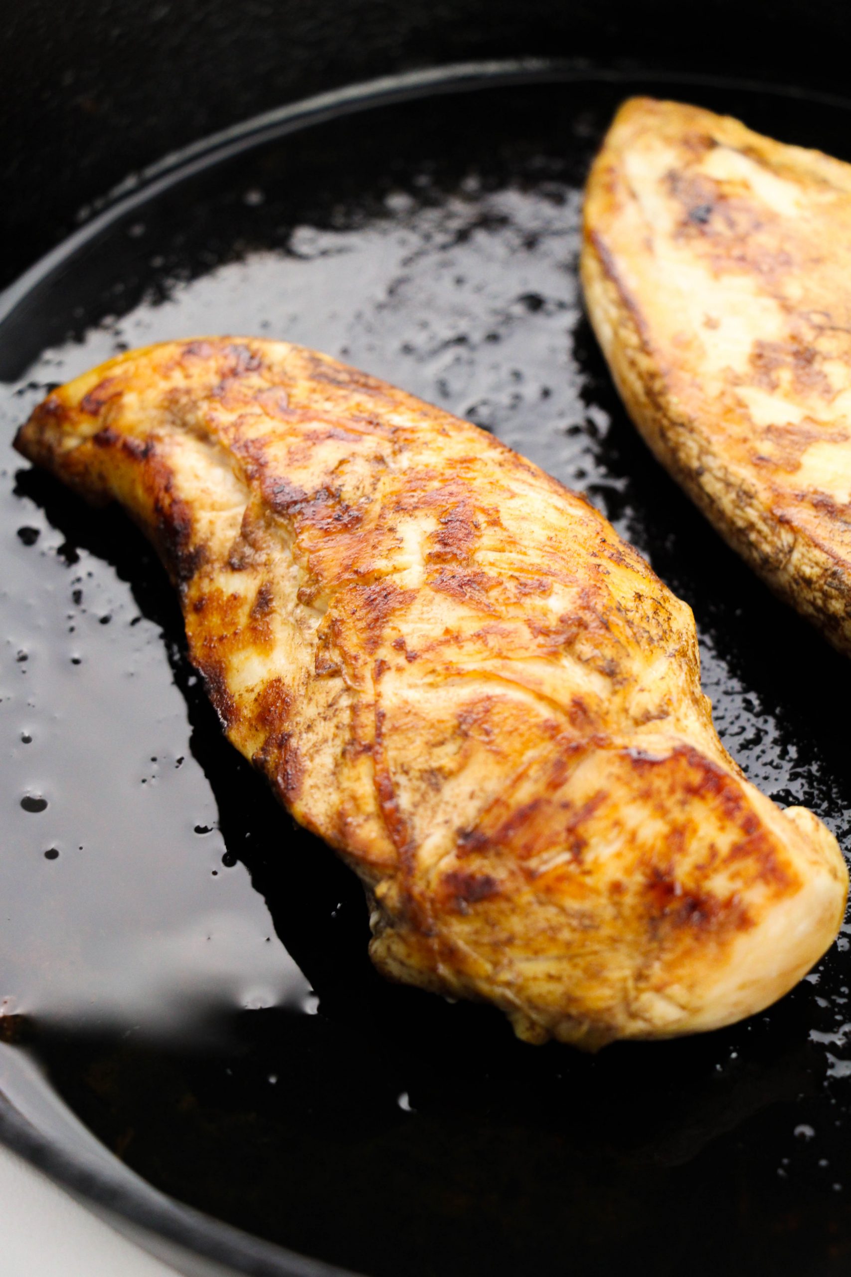 Chicken in Skillet getting nice browned skin