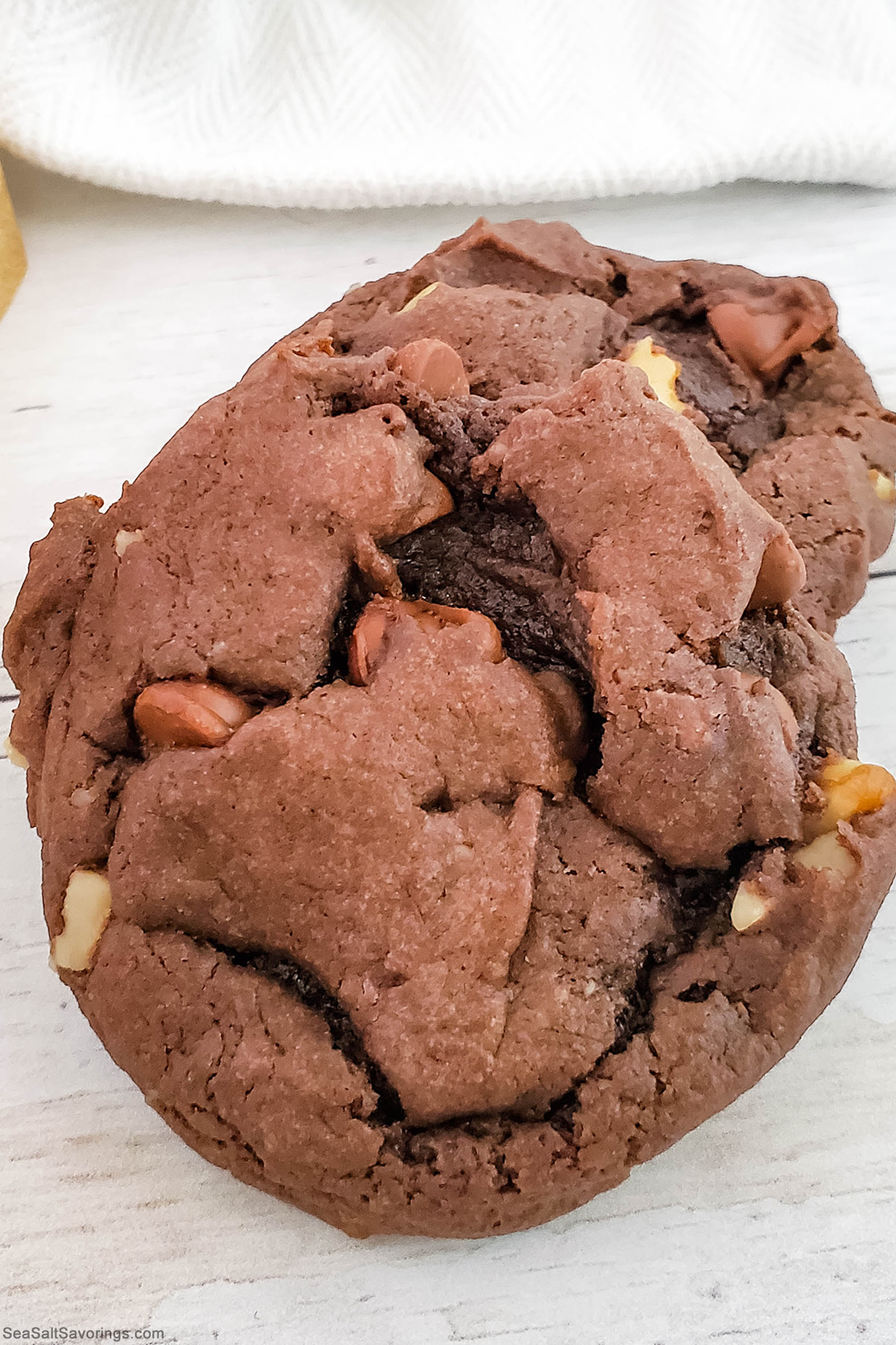 close up view of chocolate cookie to detail the textures