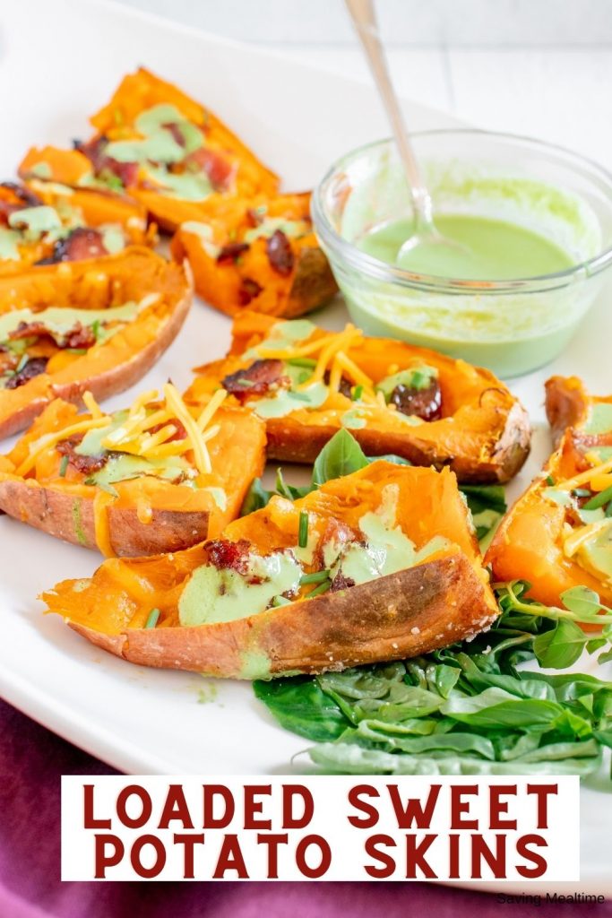 Loaded Sweet Potato Skins with Candied Bacon and a Spicy Basil Cream Sauce