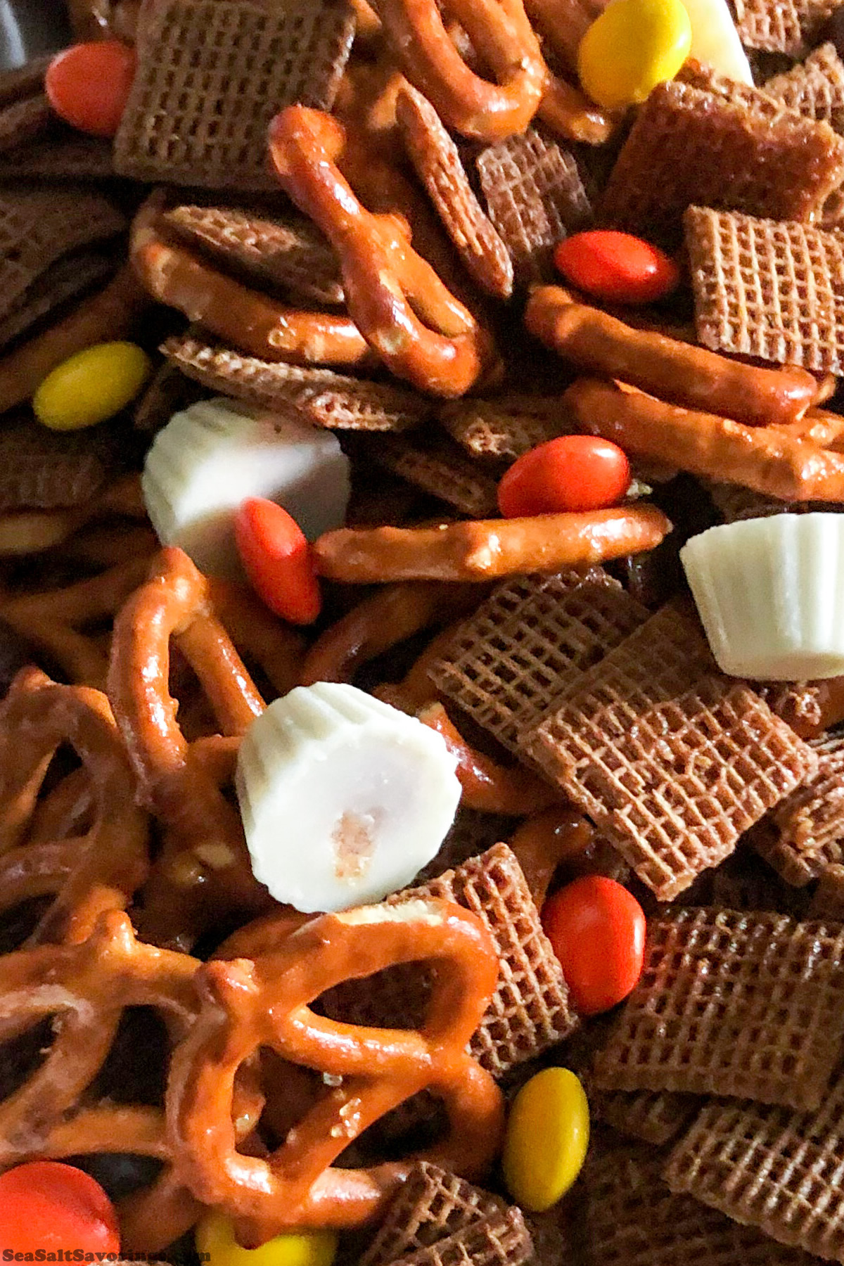 close up view of halloween party snack mix