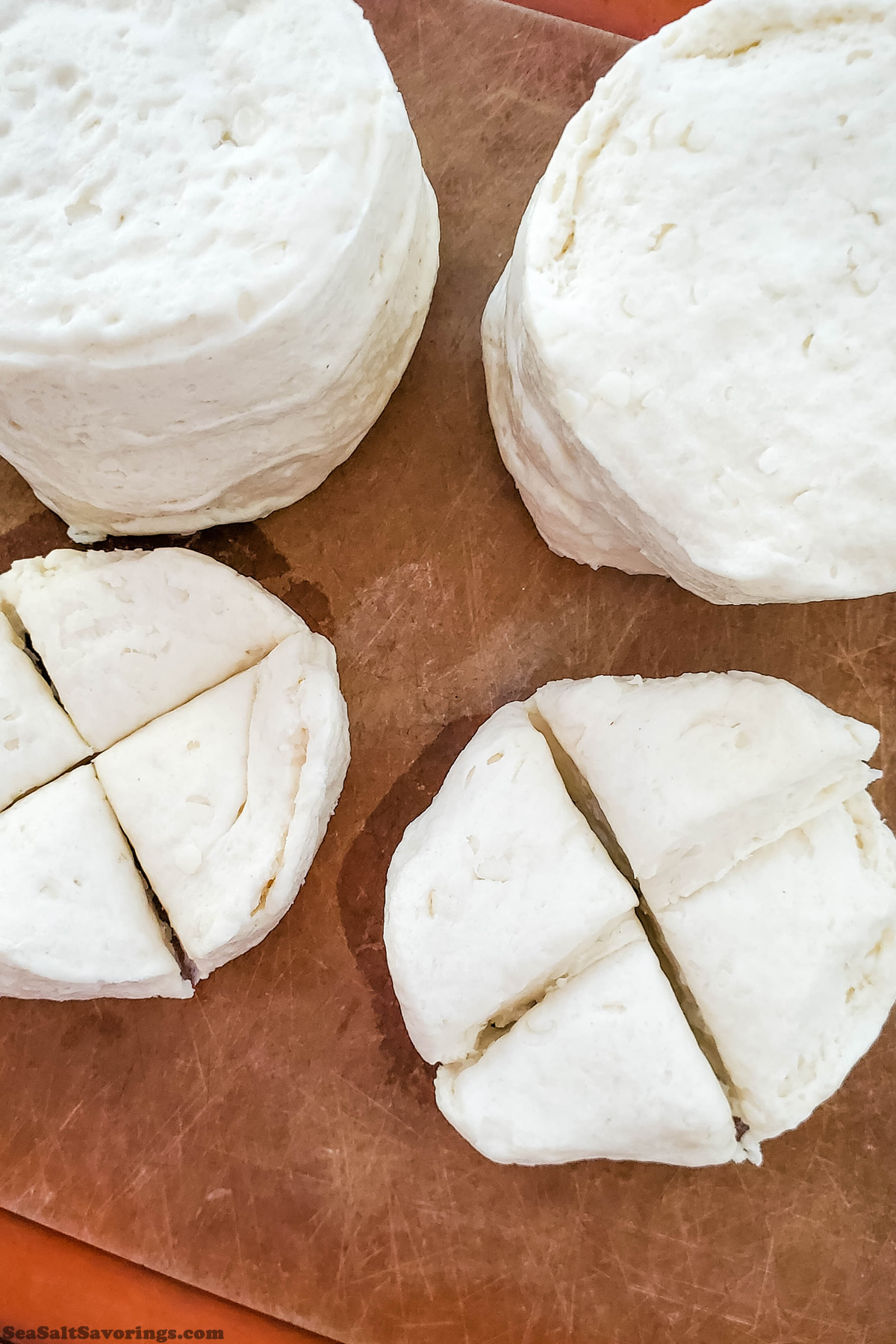 cutting biscuit pieces into four