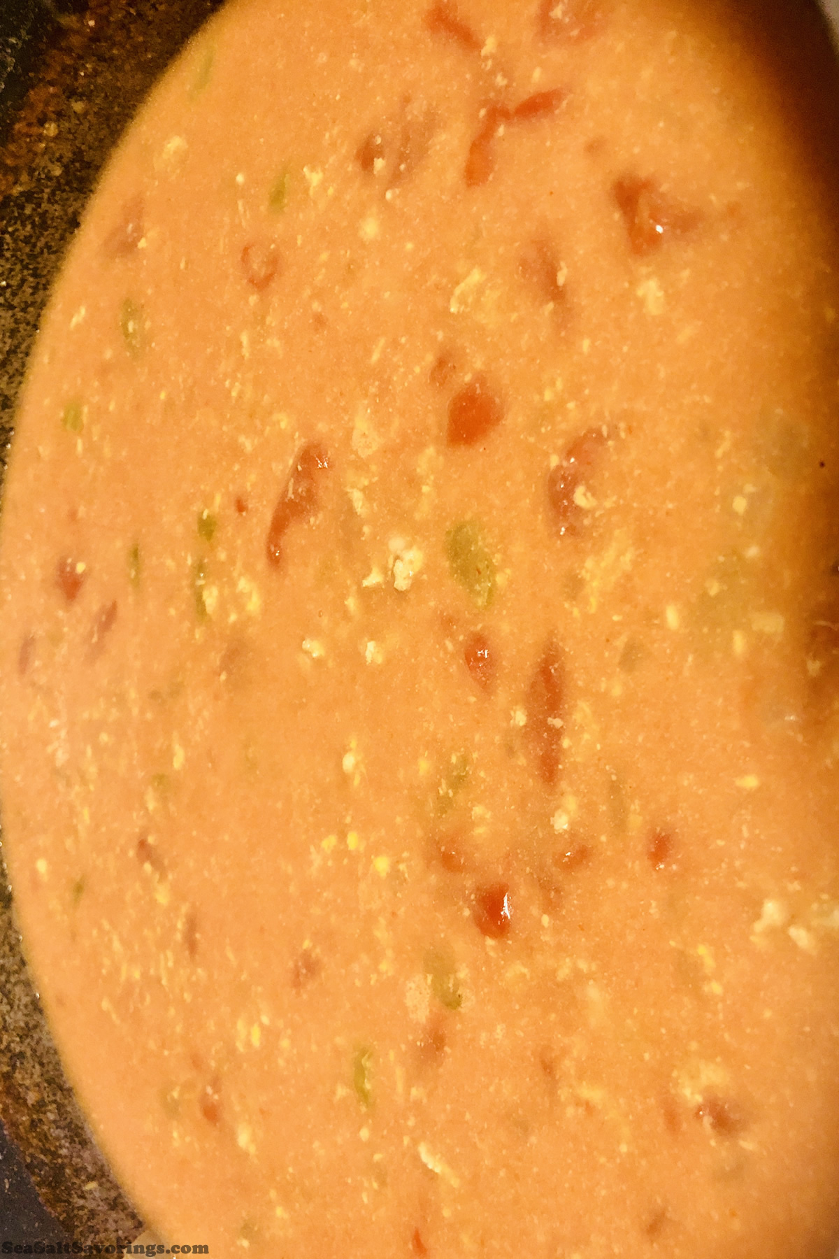 added milk to soup base and now its turned a smooth orange-brownish color