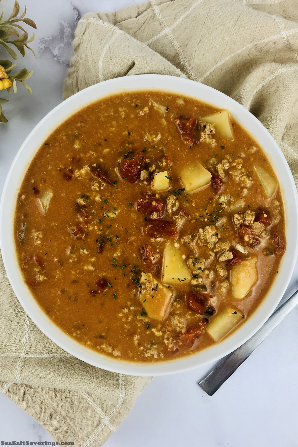 bowl of cheeseburger soup