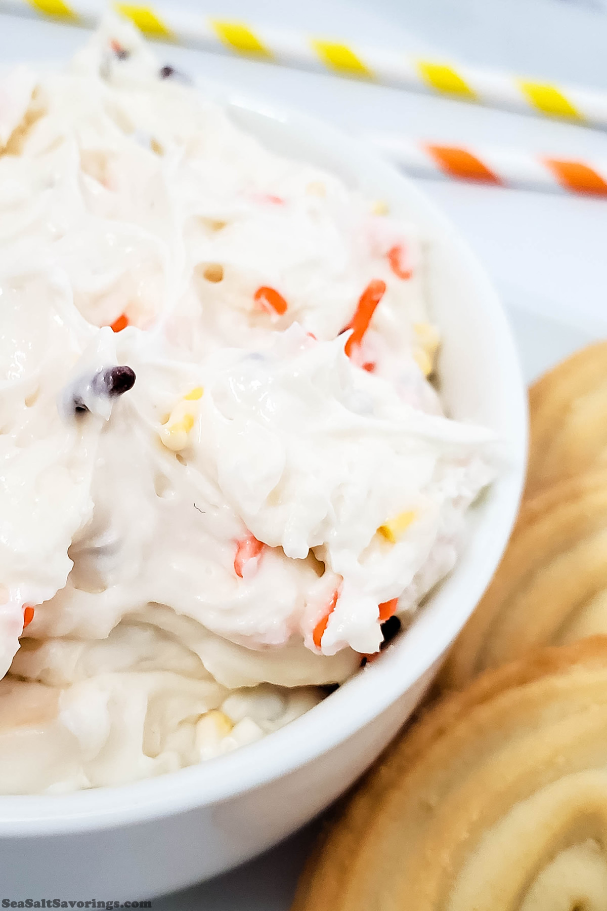 close up view of cookie dip showcasing the creamy texture