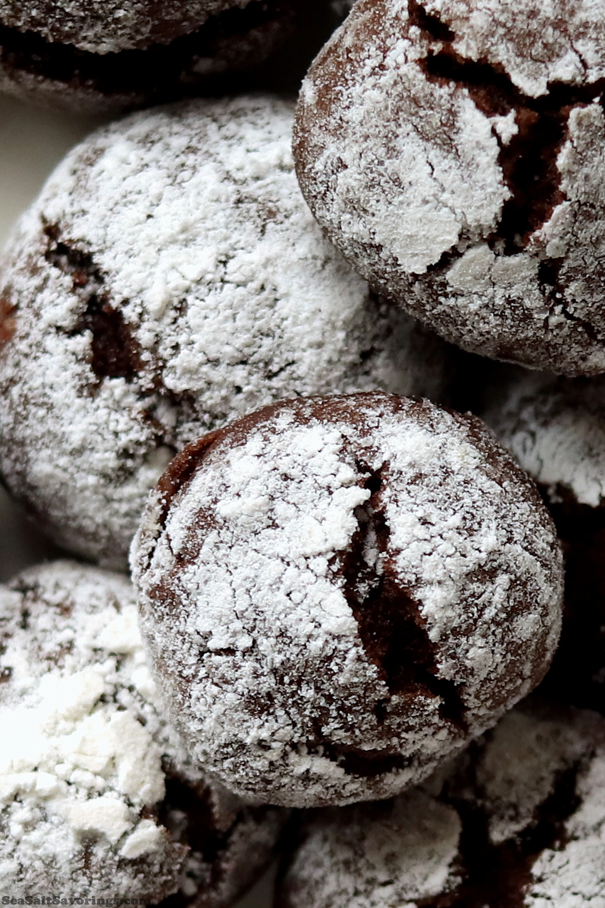 close up view of crinkle cookies