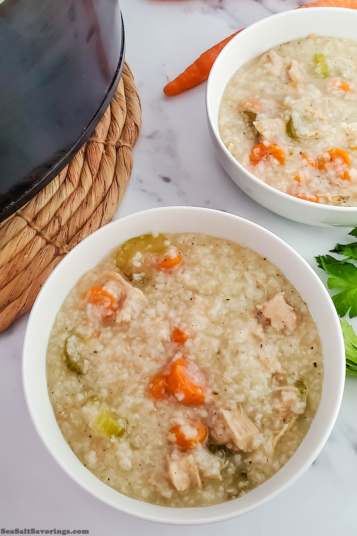 bowl of turkey with rice soup