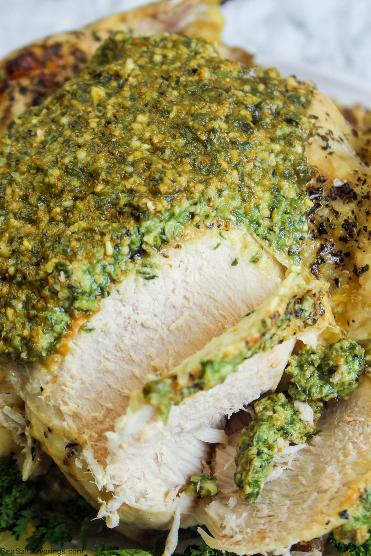 Instant Pot Garlic Pesto Whole Chicken