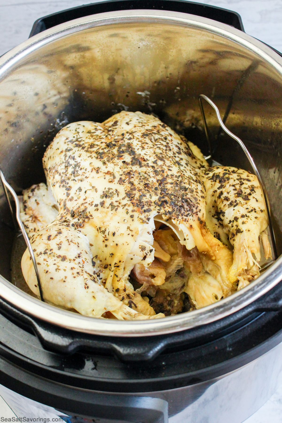 whole roasted chicken inside an instant pot