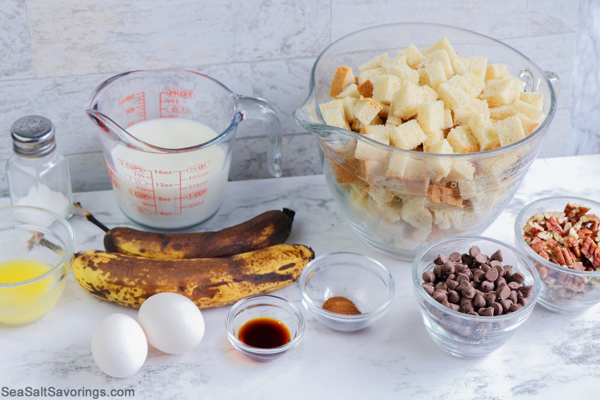 ingredients to make banana bread pudding