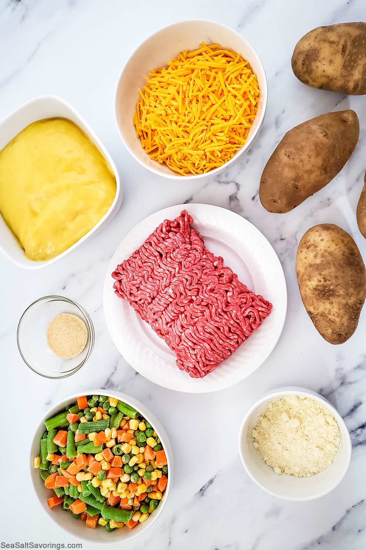 shepherds pie ingredients on a table