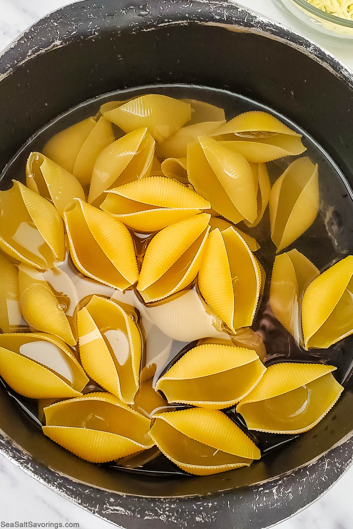 pasta shells in water cooking