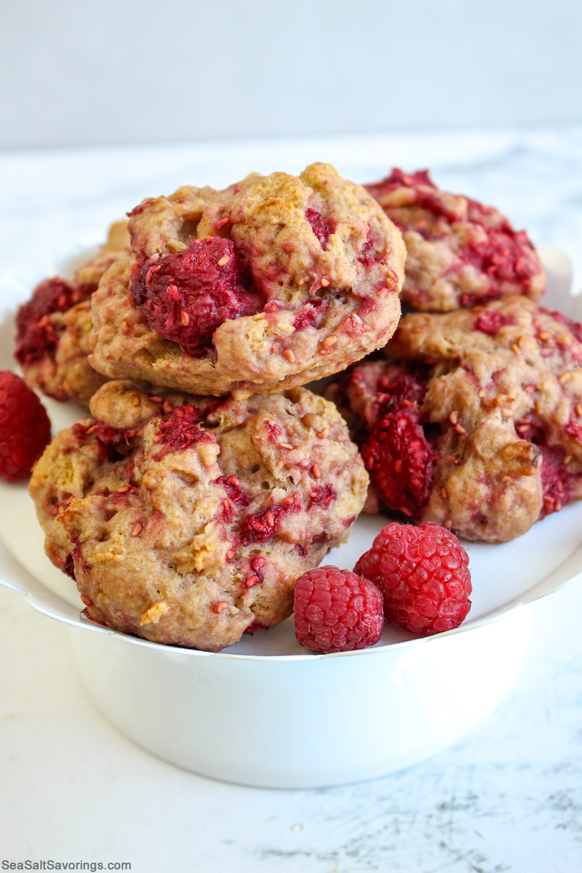 plate of wheat raspberry scones