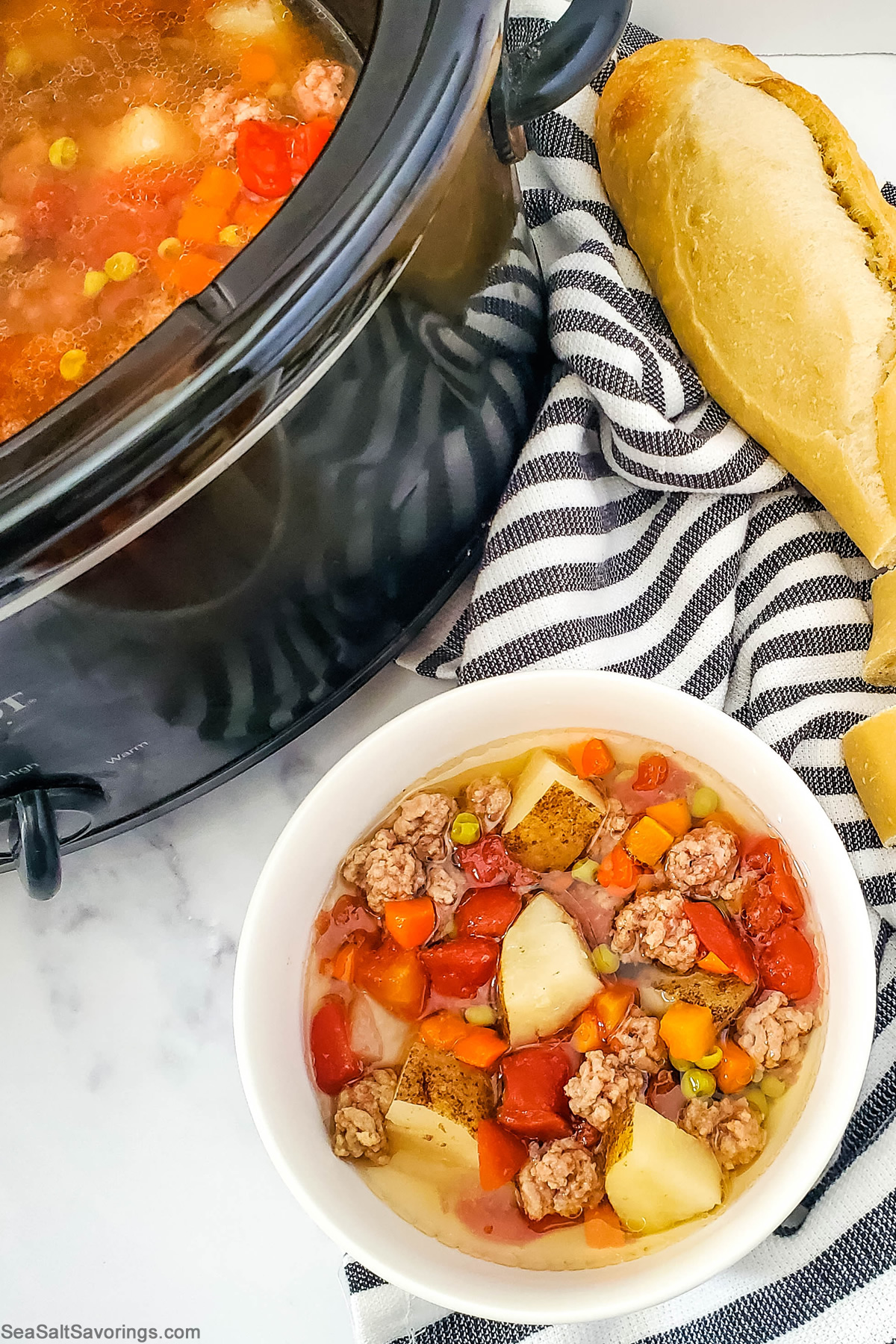 beef vegetable soup in a bowl