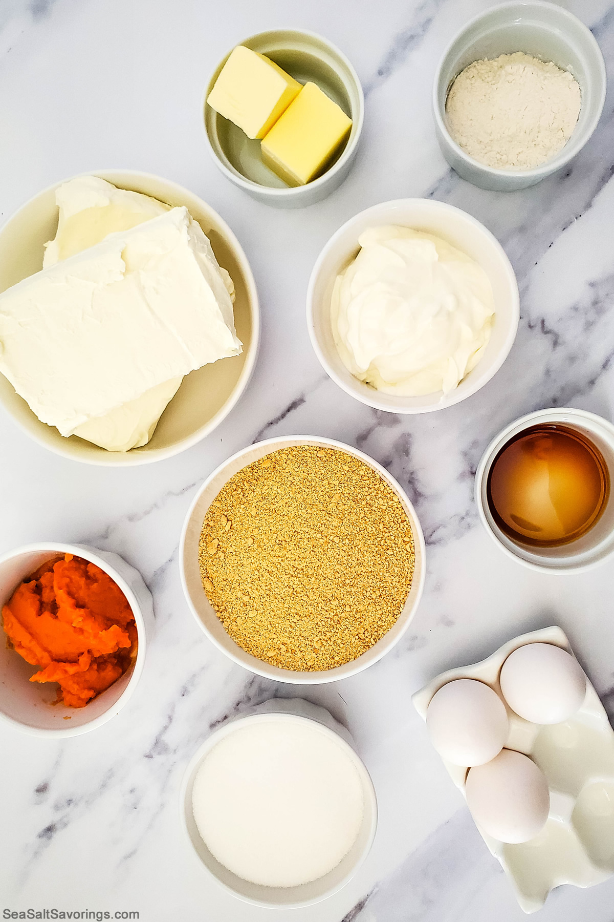 ingredients for pumpkin swirled cheesecake