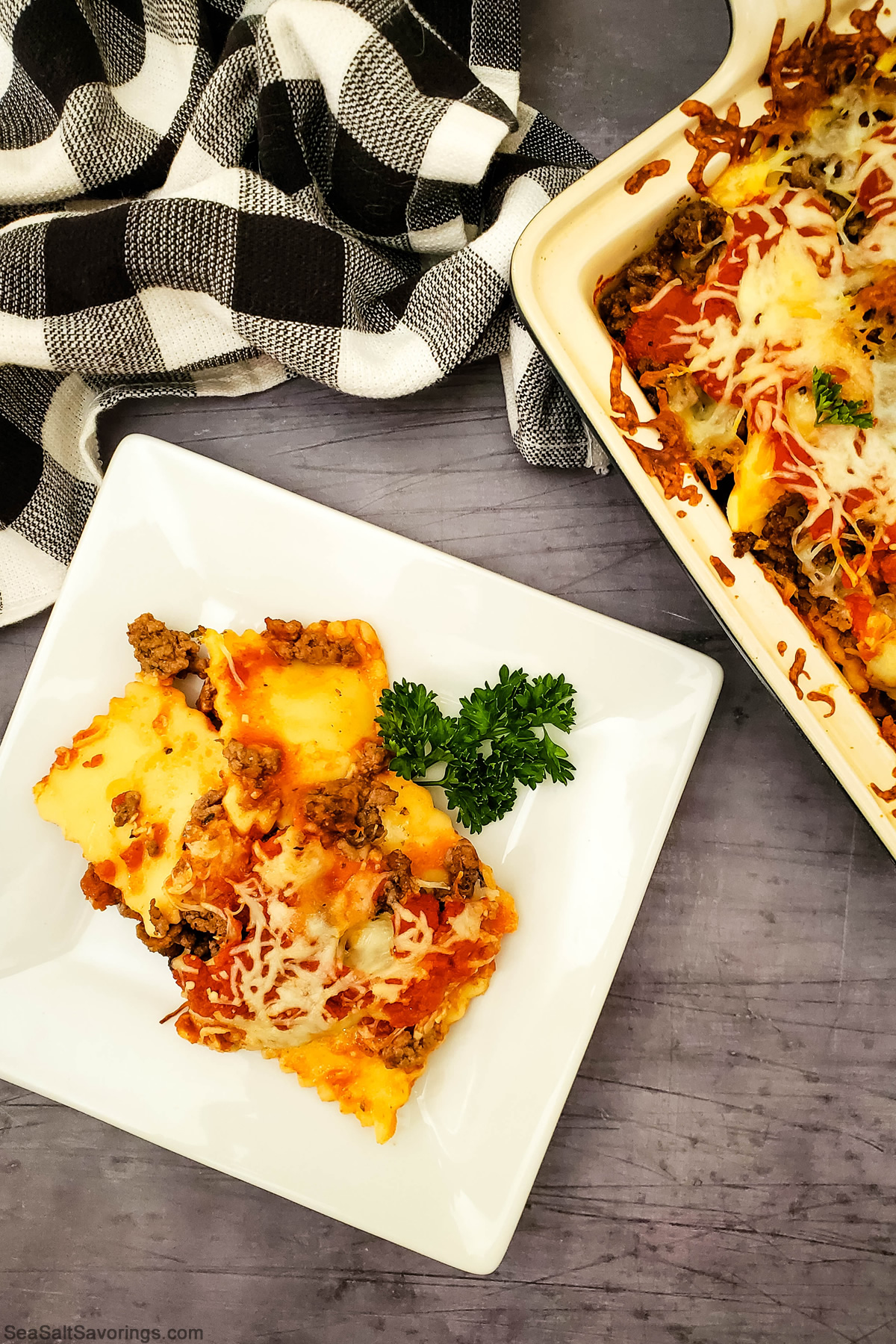 plate of ravioli lasagna casserole