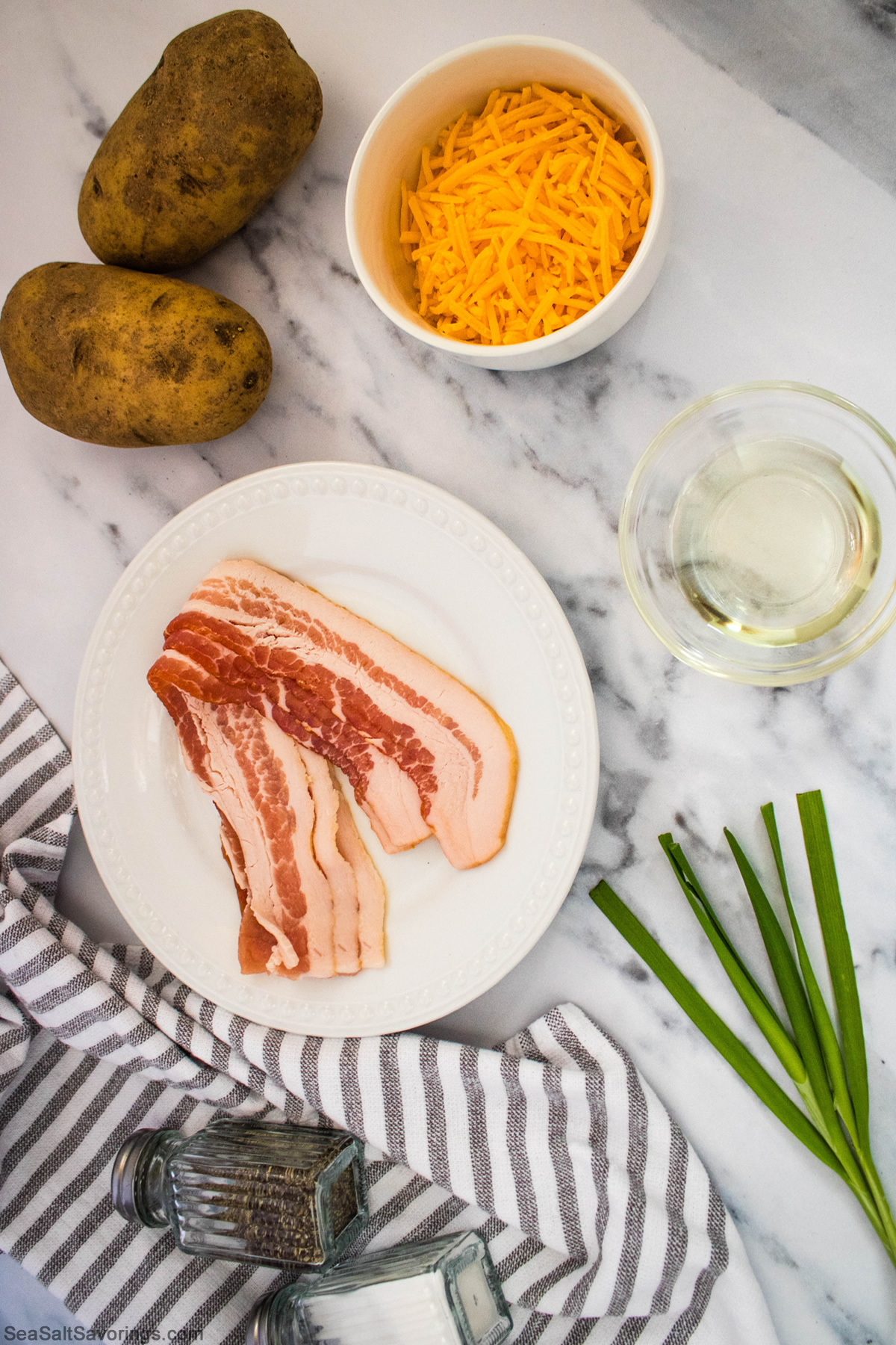 ingredients on table for loaded air fried bacon slices