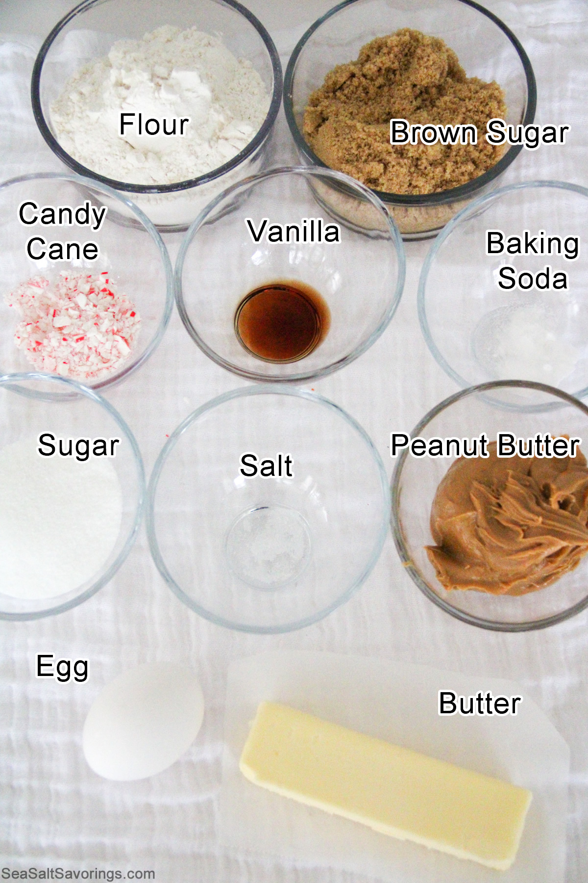 peanut butter cookie ingredients laid out on table