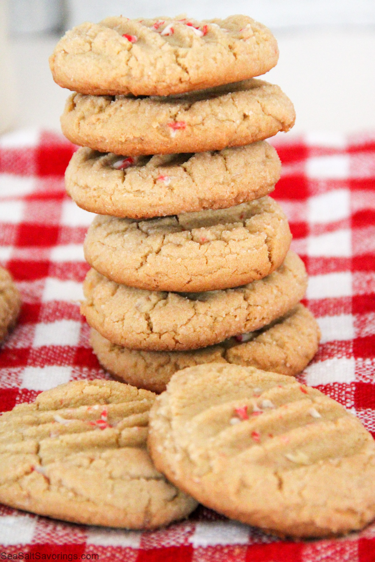 large stack of peanut butter cookies