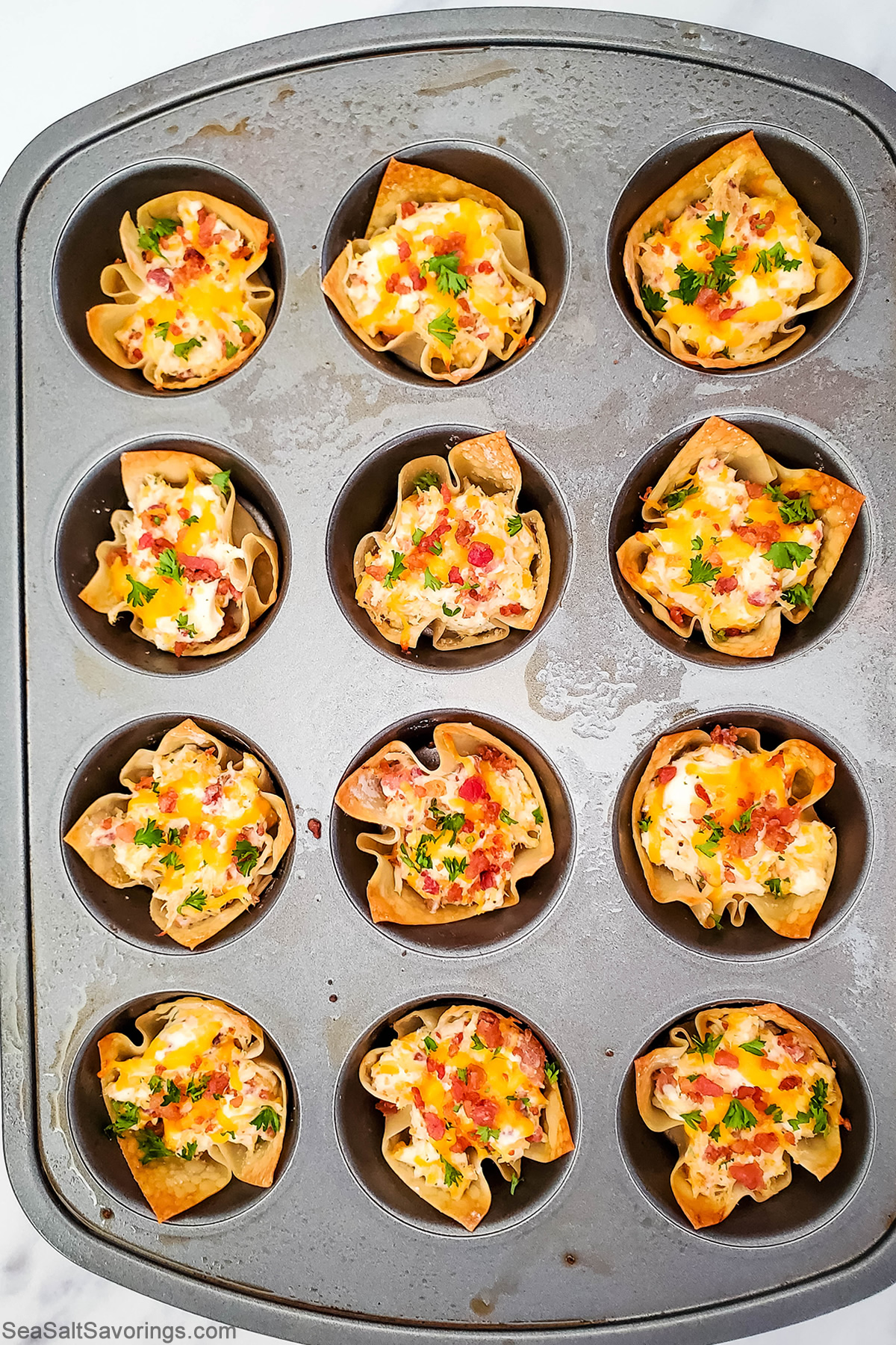 chicken wontons in a baking sheet