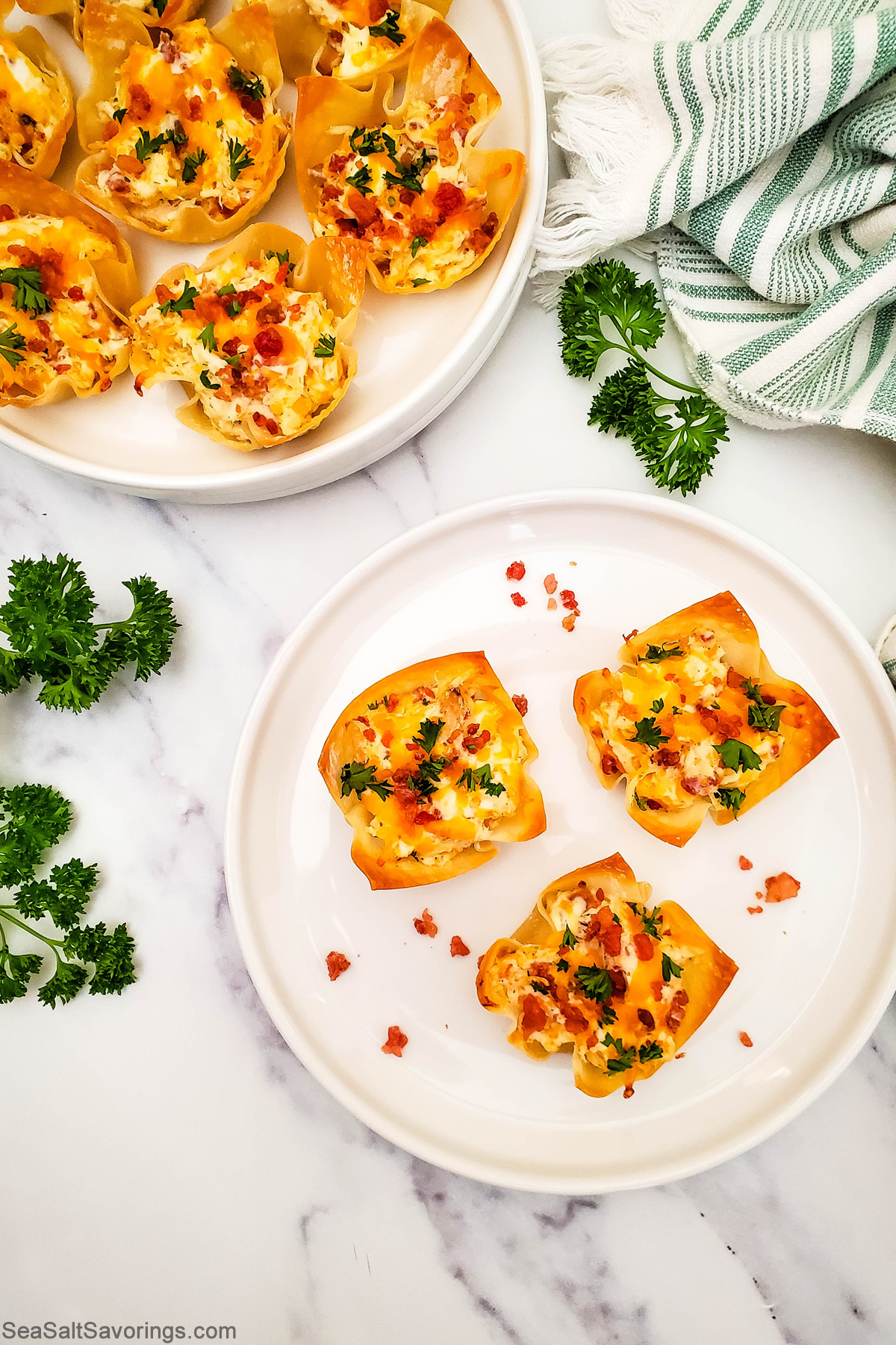 plate of chicken wontons